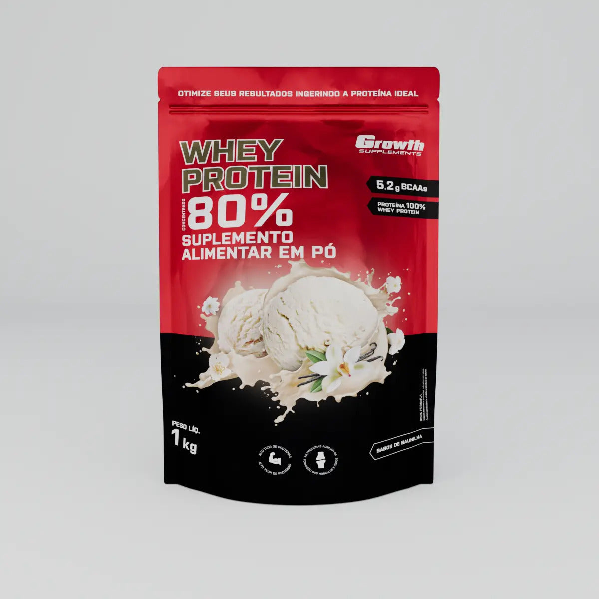 Suplemento em pó Growth Supplements Whey Protein Concentrado sabor Baunilha 1 kg
