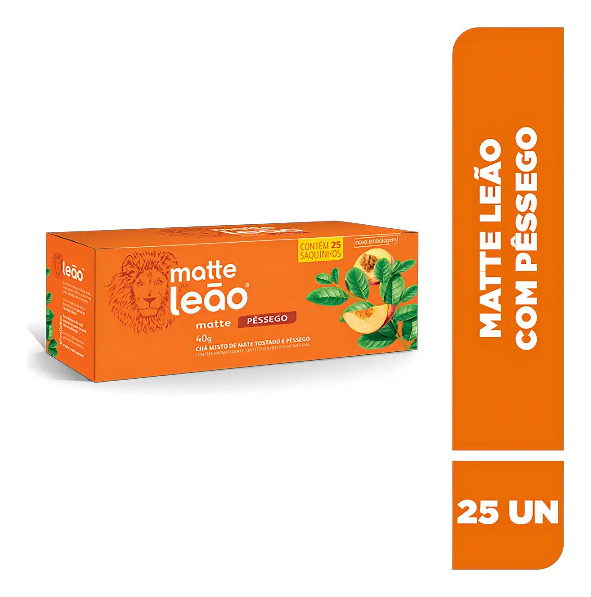 Chá Matte Leão mate pêssego em sachê Pêssego 40 g 25 u