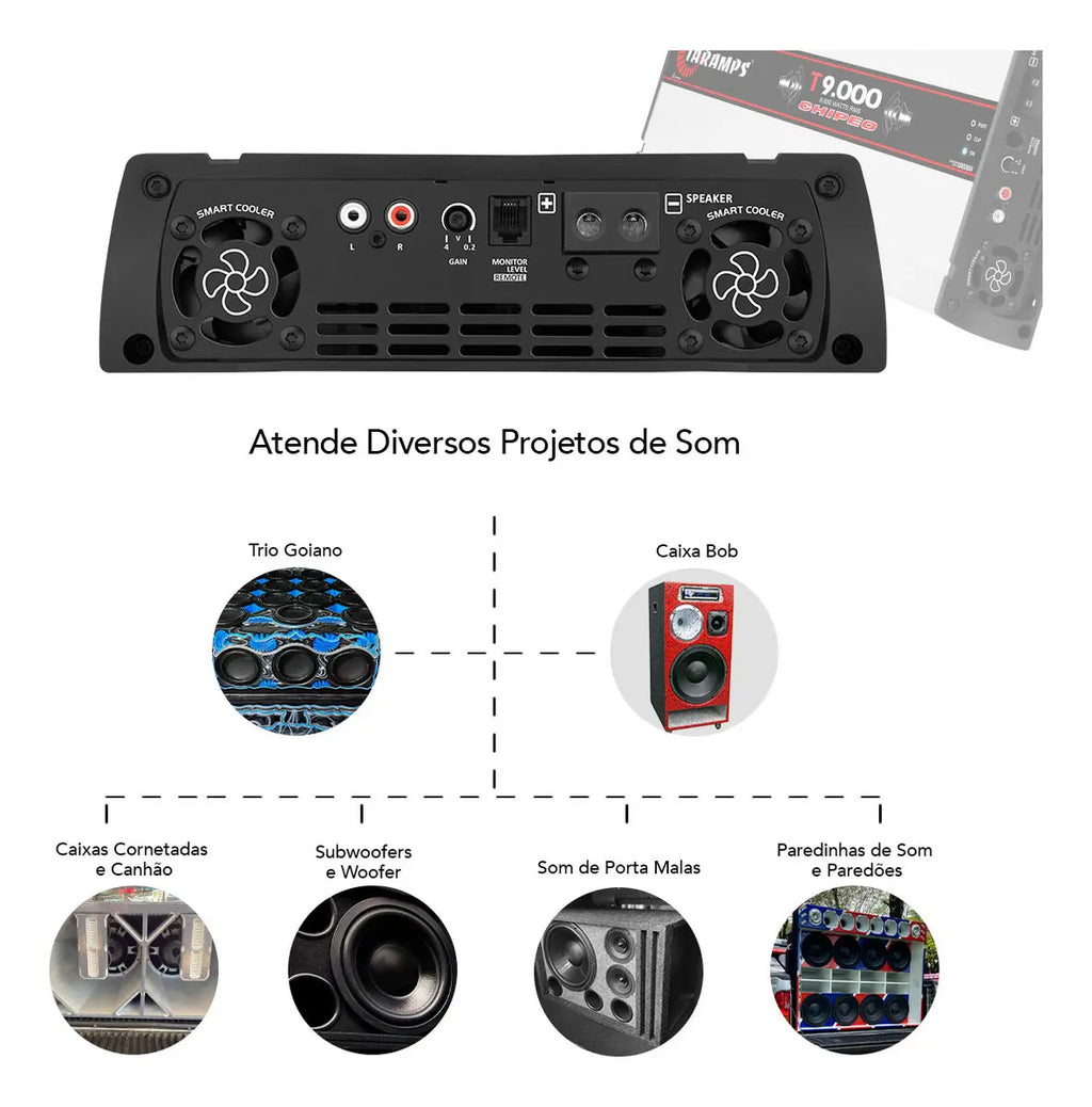 Modulo Taramps T9000 Chipeo 2 Ohms Amplificador Som Automotivo 9000W Rms