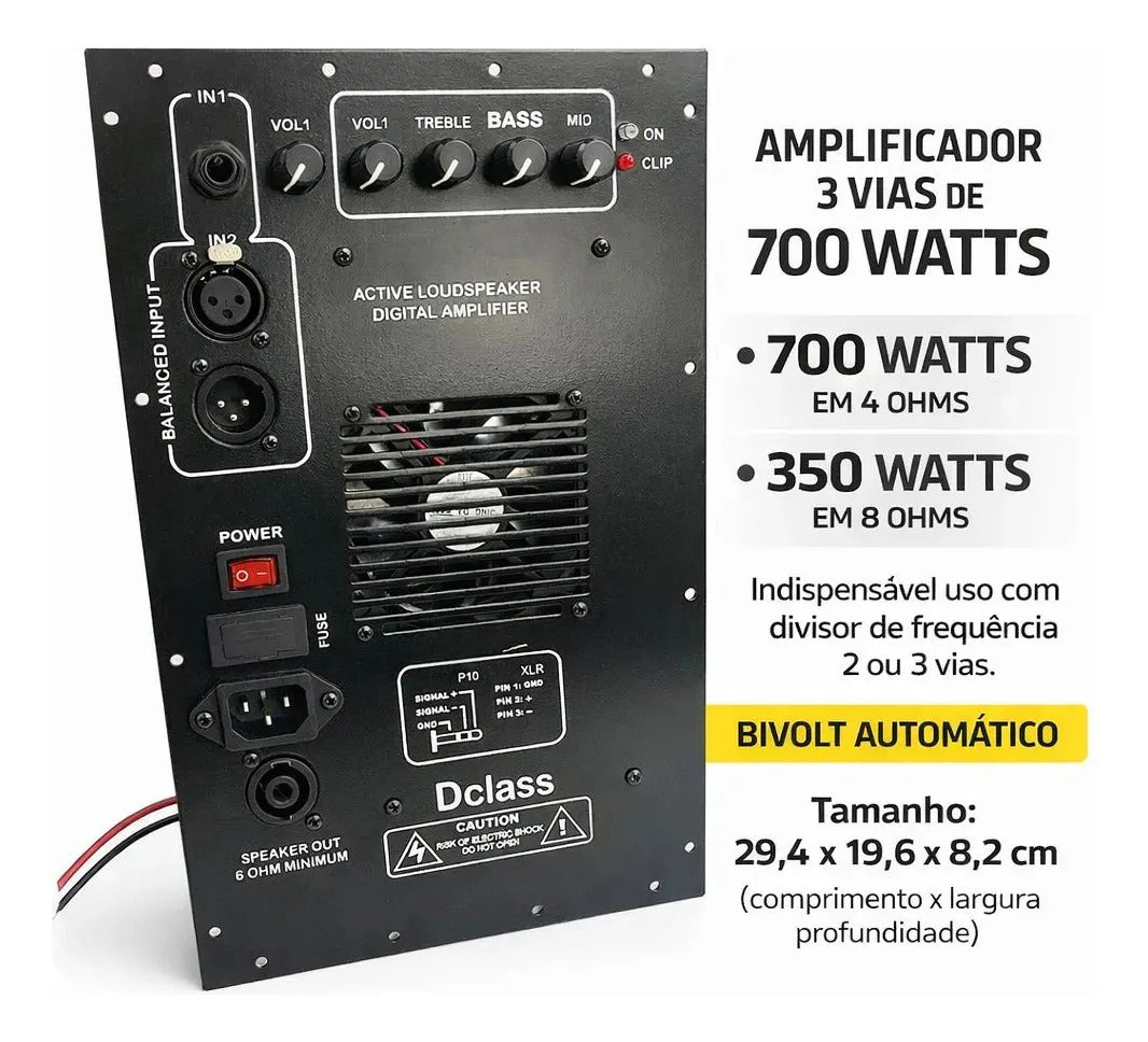Painel Amplificador Ativador Multivias 700 Watts Rms Cor Preta Potência de saída RMS 700 W