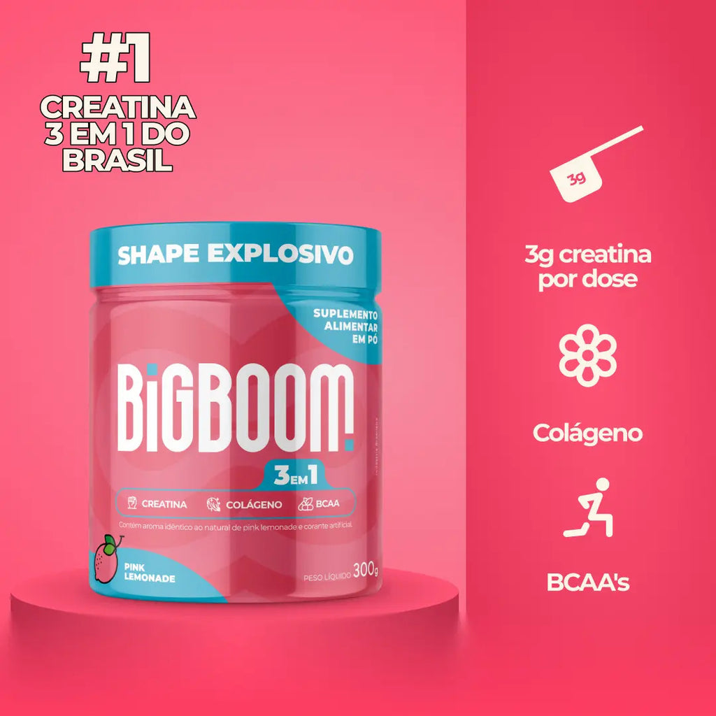 Creatina Big Boom 3 Em 1 Colágeno BCAA 300g Pink Lemonade
