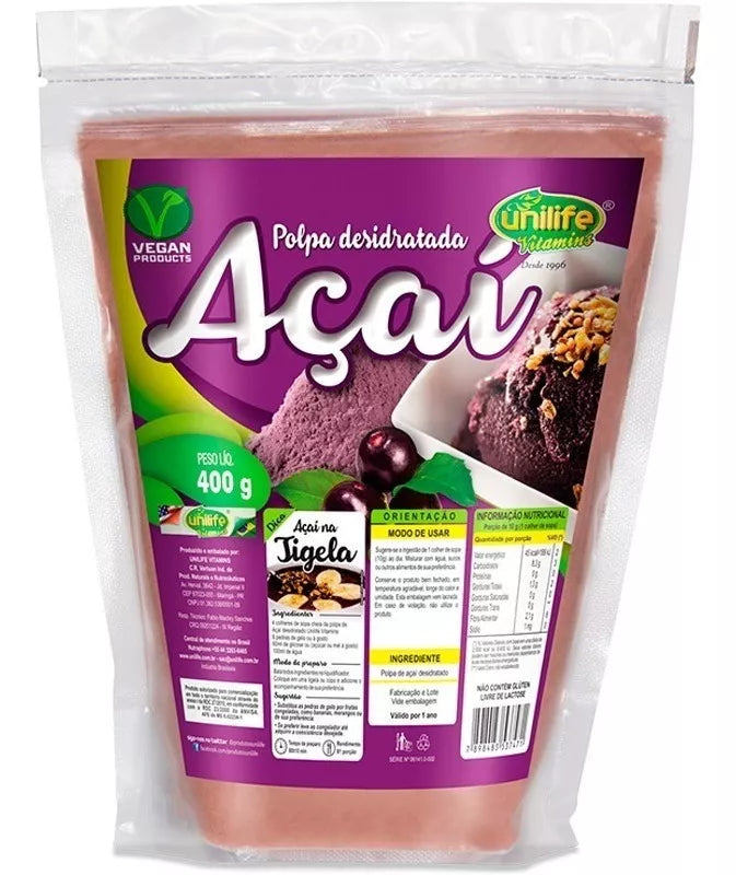 Dehydrated Açaí Powder Pulp 400g Pack Unilife