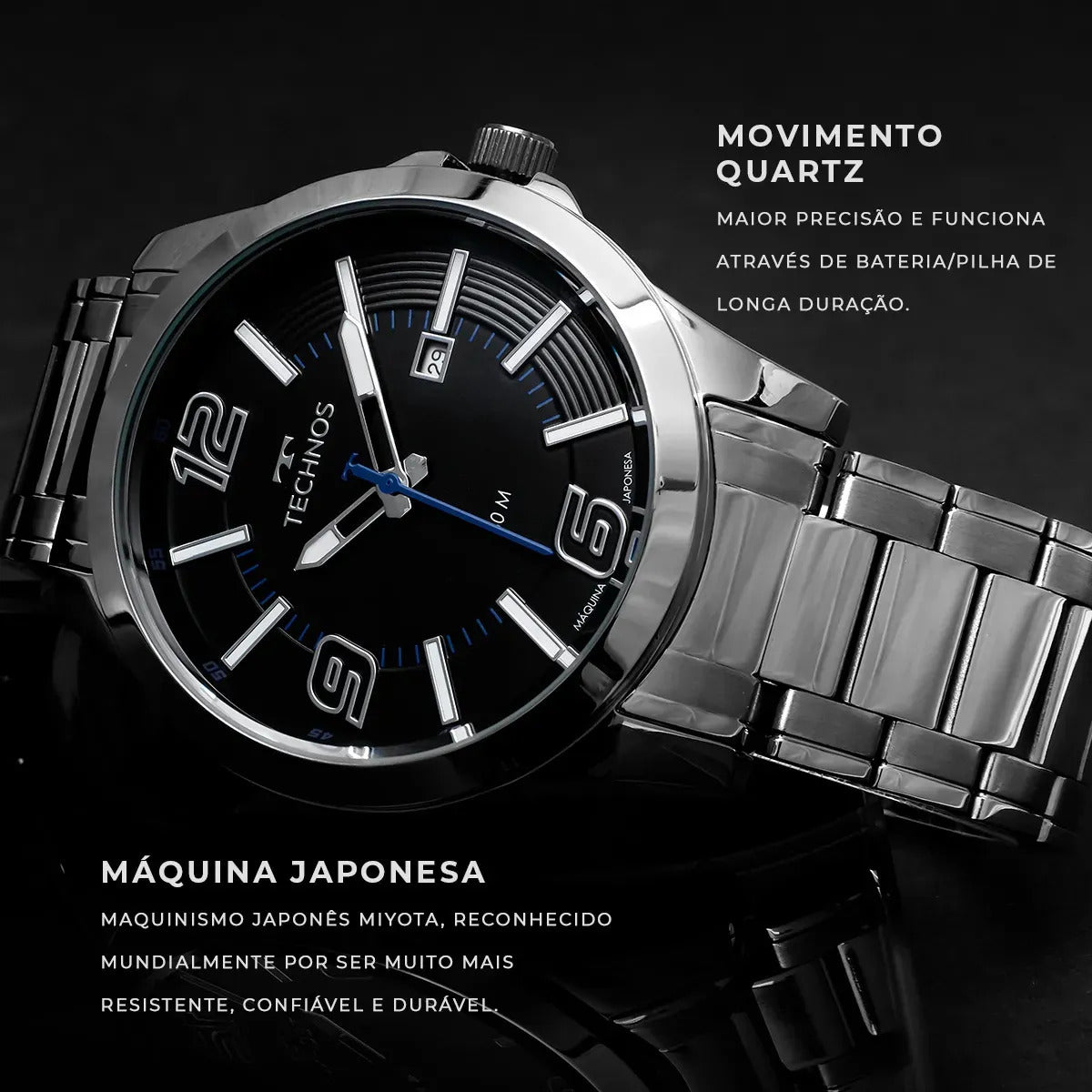 Relógio Masculino Technos Inoxidável Prateado Analógico Resistente Água