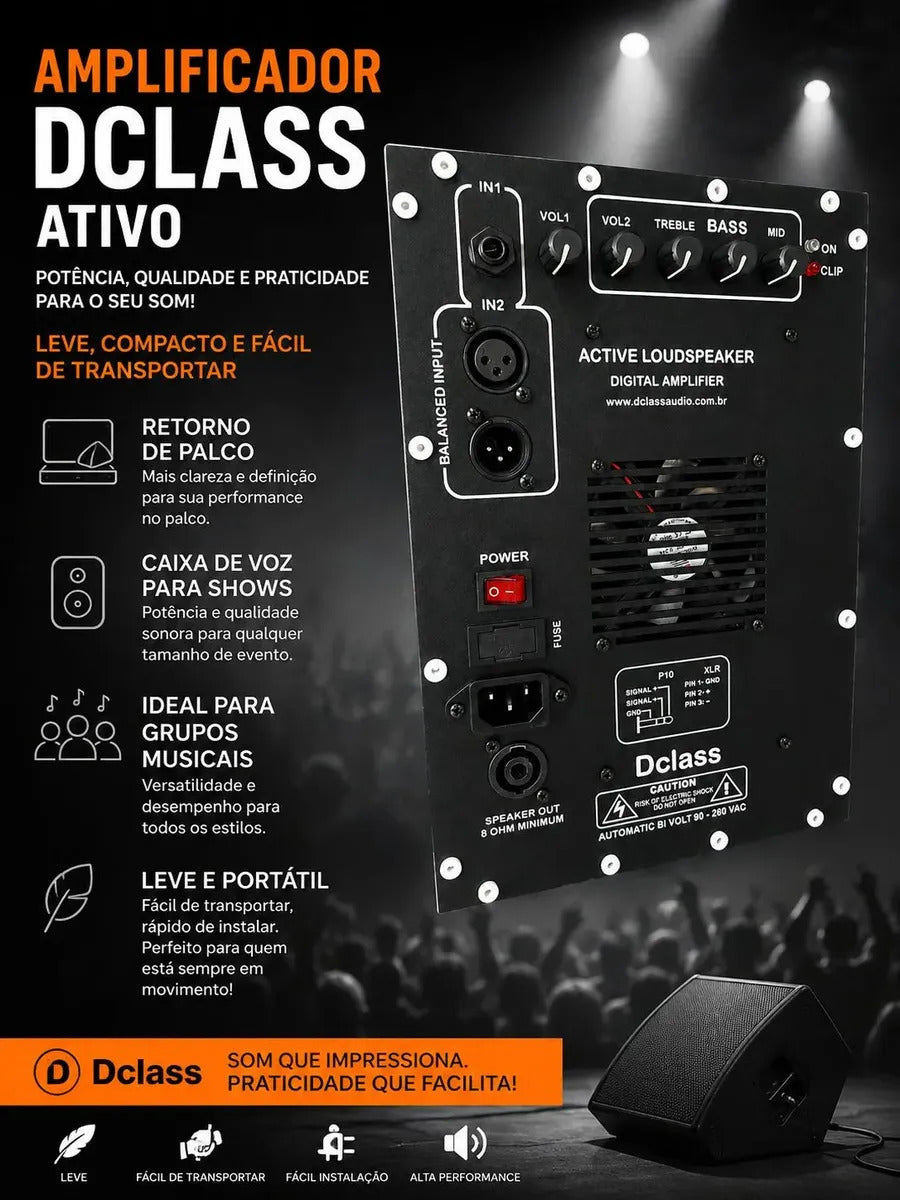 Painel Amplificador Ativador Multivias 700 Watts Rms Cor Preta Potência de saída RMS 700 W