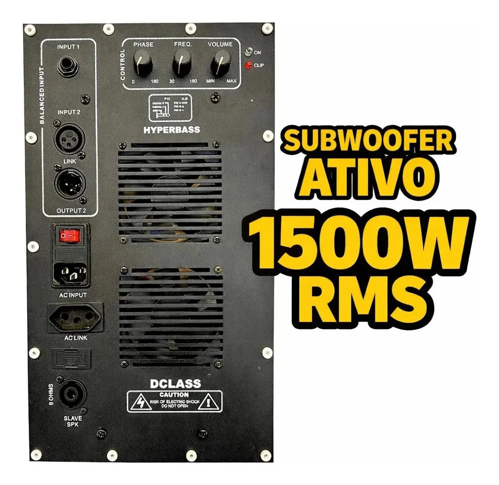 Amplificador Ativador Classe D 1500W RMS para Sub Graves