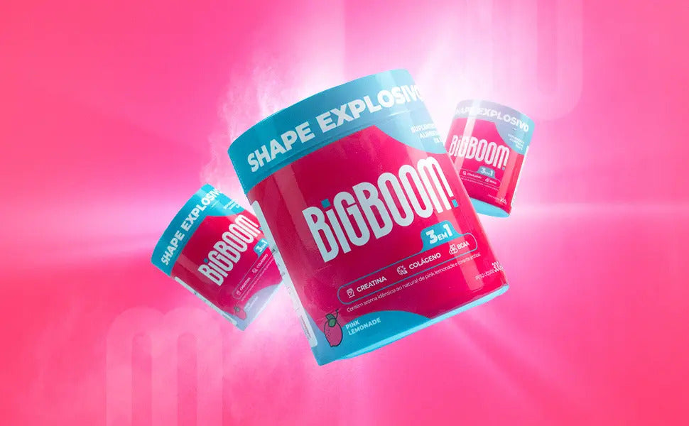 Creatina Monohidratada Big Boom 3 em 1 com BCAA e Colágeno Sabor Morango