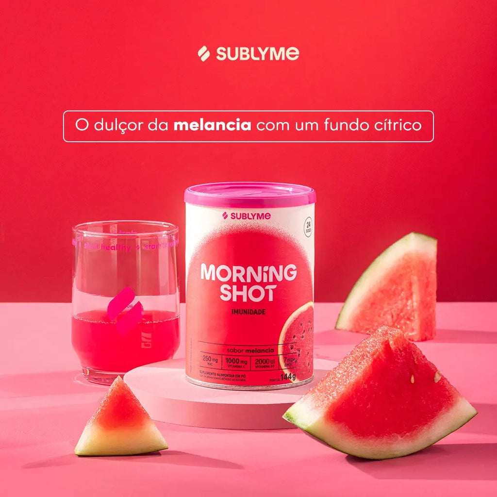 Sublyme Morning Shot Melancia, Suplemento de Imunidade em Pó com Vitamina C, D, Própolis e Zinco