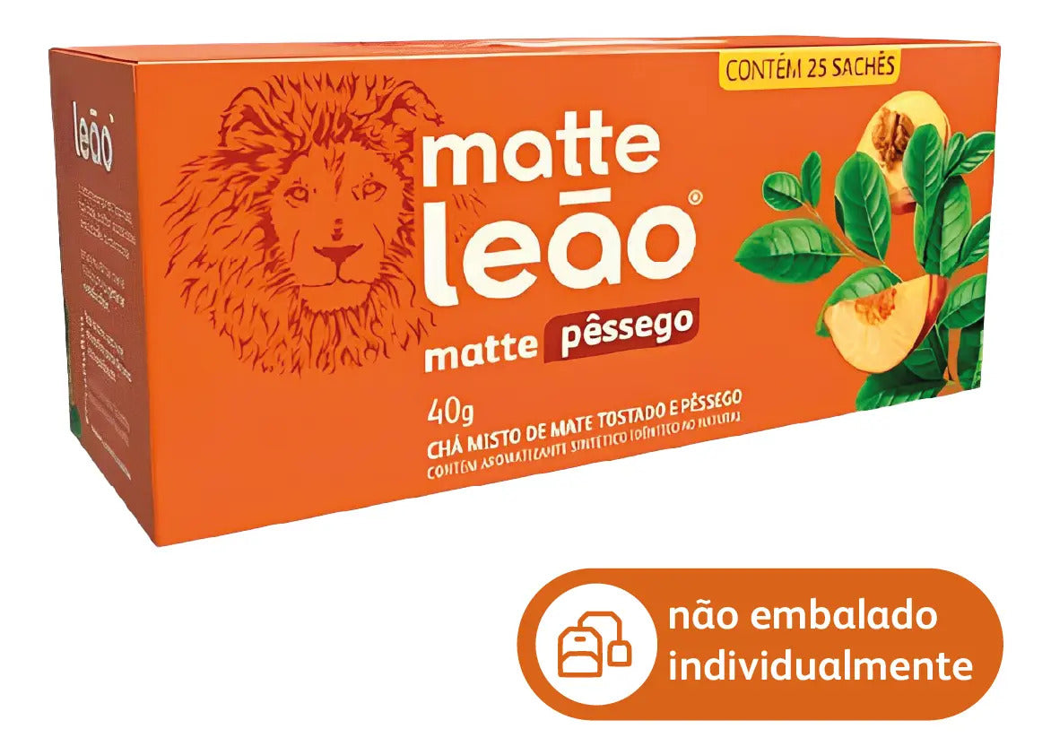 Chá Matte Leão mate pêssego em sachê Pêssego 40 g 25 u