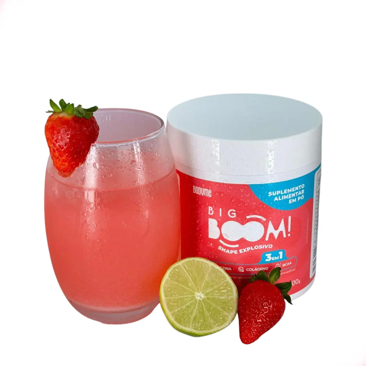 Creatina Monohidratada Big Boom 3 em 1 com BCAA e Colágeno Sabor Morango
