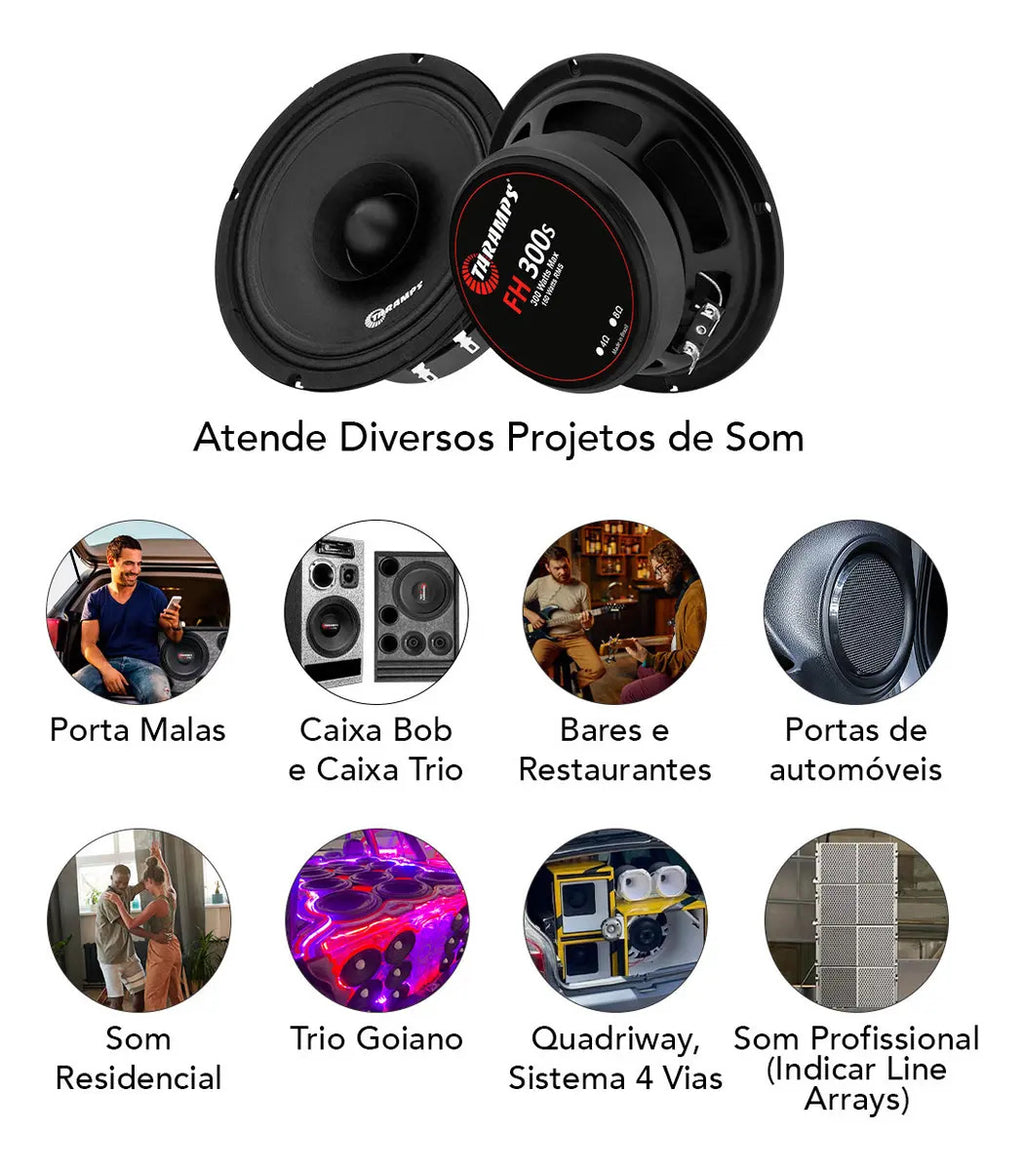 Par Alto Falantes Taramps Fh300s 6 Pol 300w Rms 4 Ohms Preto