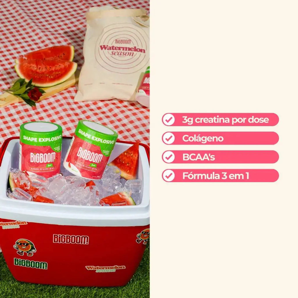 Creatina Monohidratada Big Boom Com Colágeno BCAA Sabor Melancia 300g