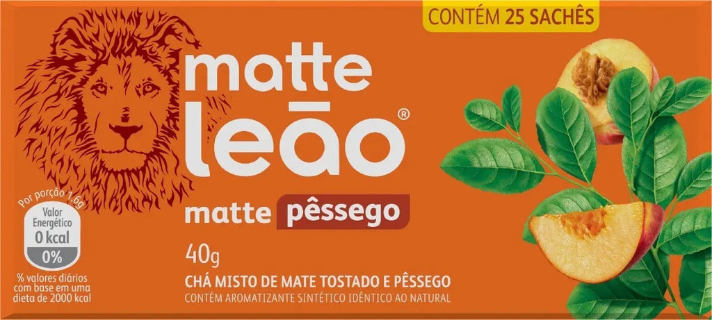 Chá Matte Leão mate pêssego em sachê Pêssego 40 g 25 u
