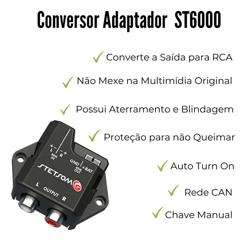 Adaptador Conversor Stetsom St6000 Aparelho Som Fio Pra Rca