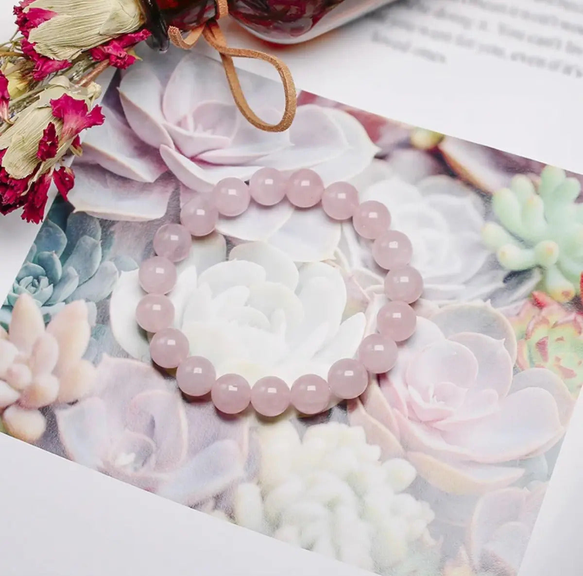 Pulseira de Quartzo Rosa, Pedra Natural do Amor (8mm)