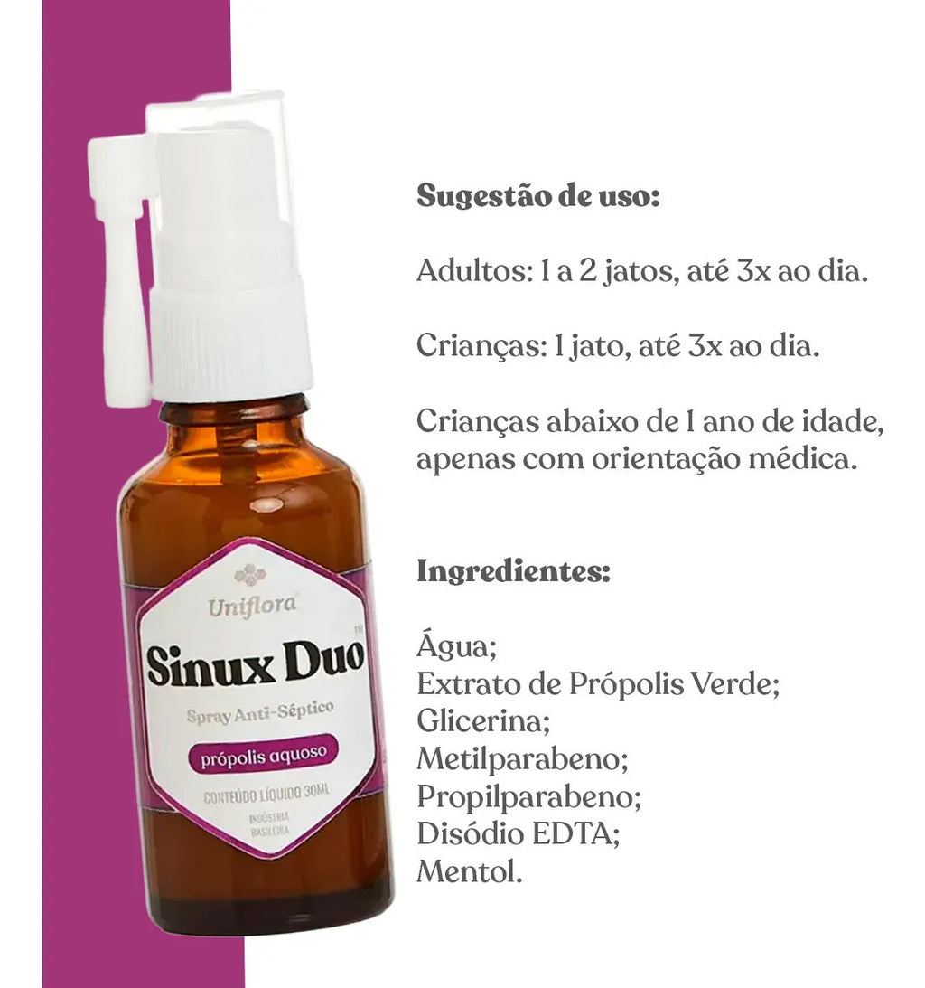 Sinux Duo Spray Nasal Com Própolis Verde 30ml - Uniflora