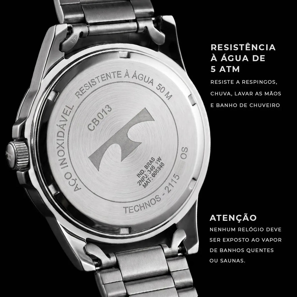 Relógio Masculino Technos Inoxidável Prateado Analógico Resistente Água