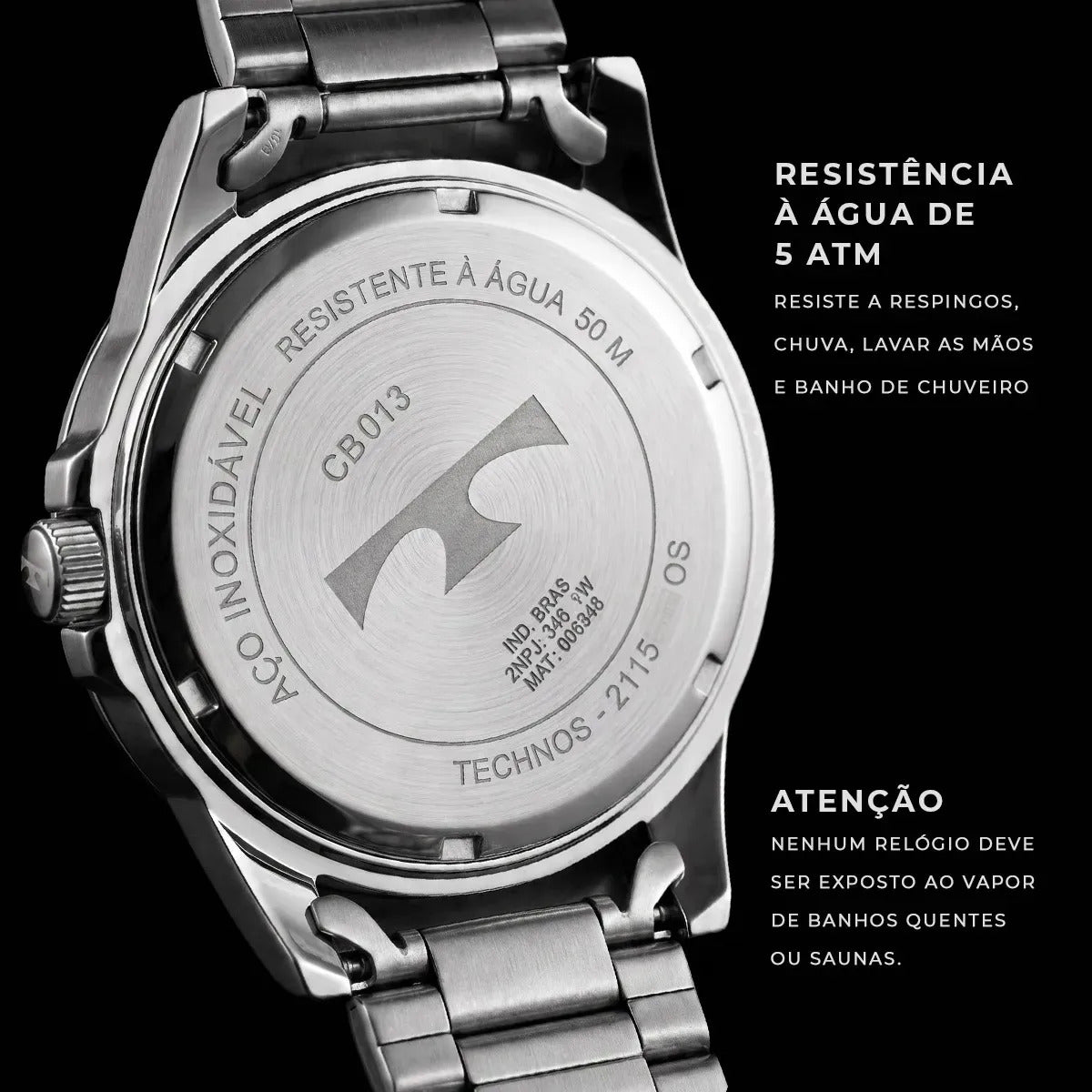 Relógio Masculino Technos Inoxidável Prateado Analógico Resistente Água