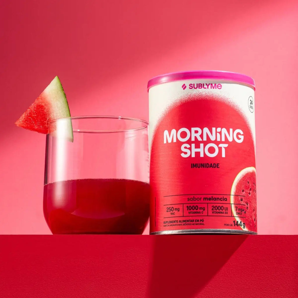 Sublyme Morning Shot Melancia, Suplemento de Imunidade em Pó com Vitamina C, D, Própolis e Zinco