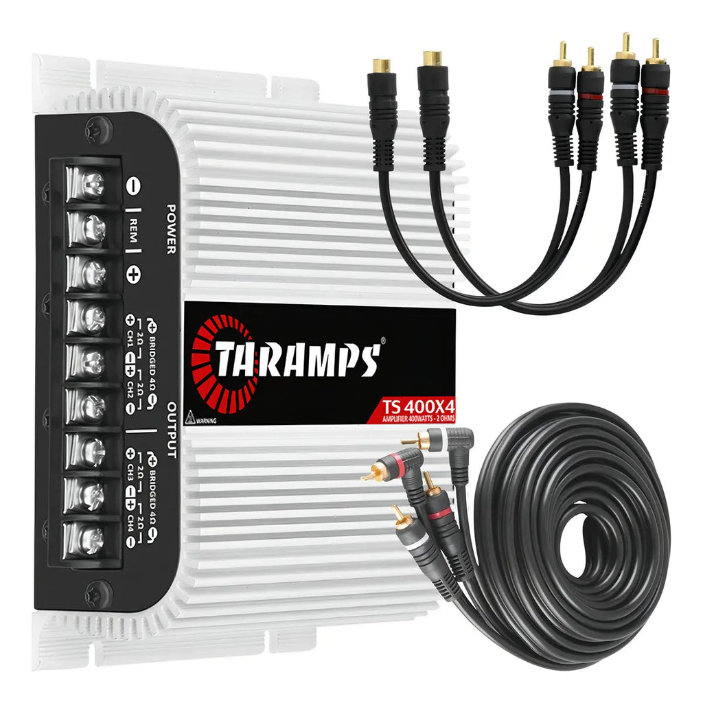 Modulo Taramps Ts400 X4 400w Rms Cabo 5m 2 Cabos Y Rca Kx3 Cor Preto