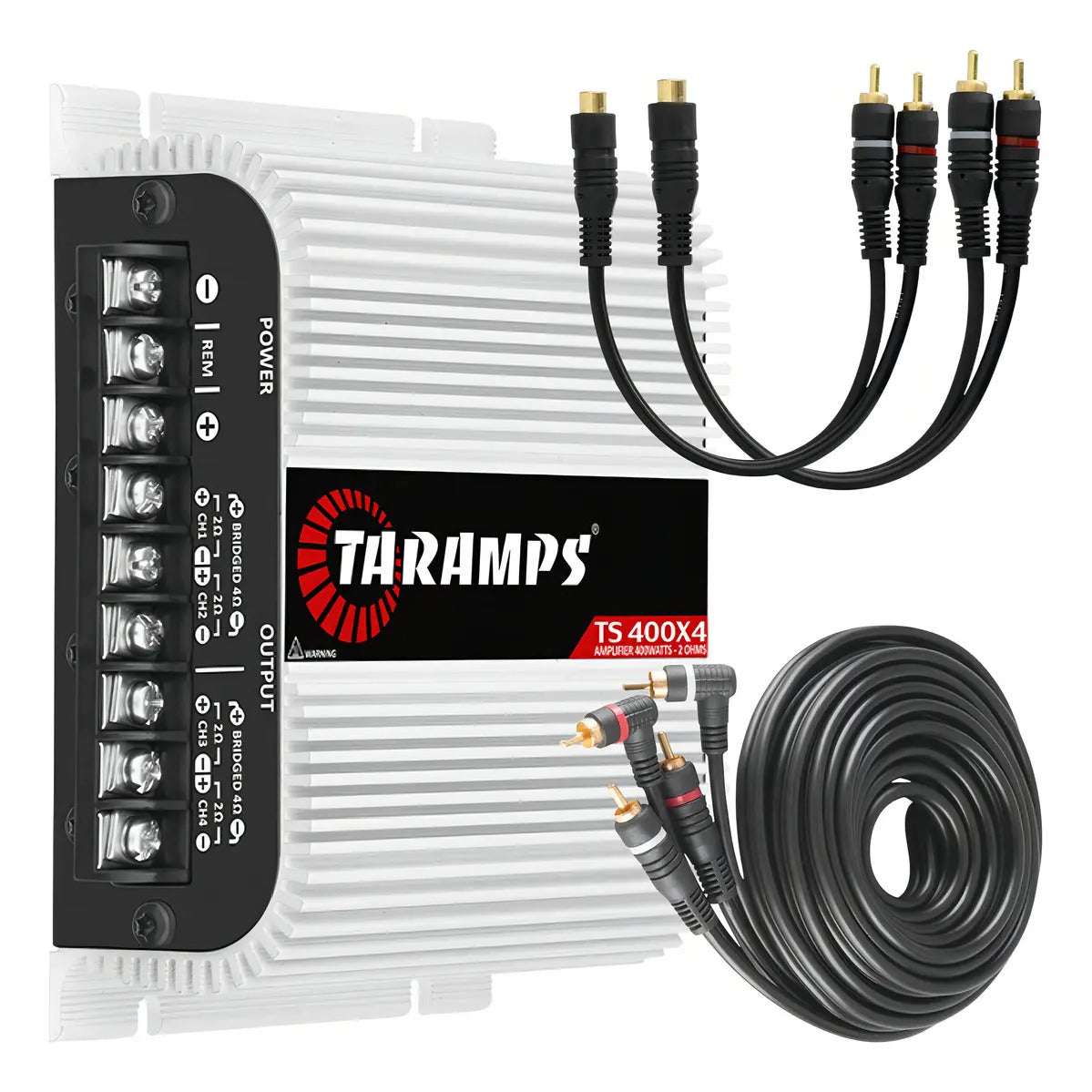 Modulo Taramps Ts400 X4 400w Rms Cabo 5m 2 Cabos Y Rca Kx3 Cor Preto