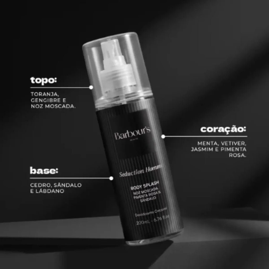 Barbour's Beauty Bold & Seduction Homme men's body mist set with two spray bottles featuring sleek packaging and masculine fragrances.