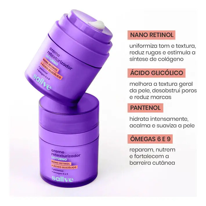 Cuidado Facial Creme Retexturizador Noturno 30g Sallve Noite