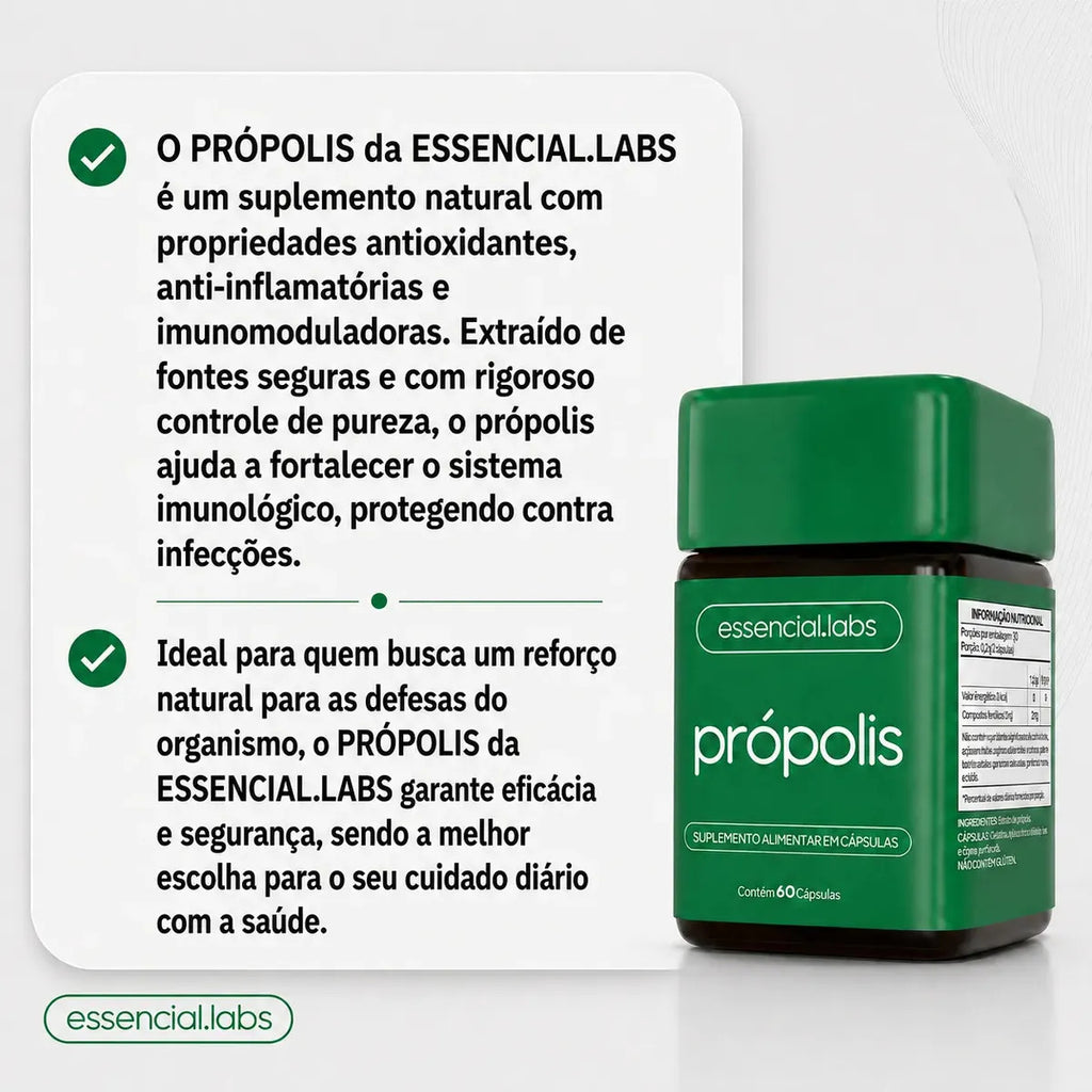 PRÓPOLIS VERDE com 1000mg por dose - Extrato com Máxima Absorção e Concentração - 60 Cápsulas