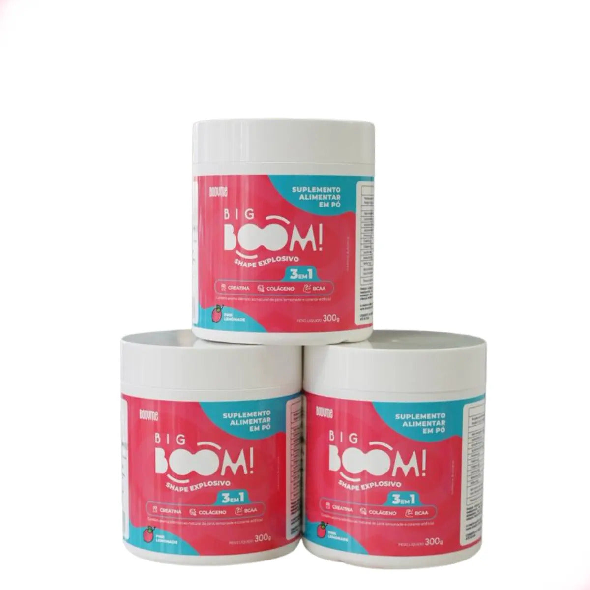 Creatina Monohidratada Big Boom 3 em 1 com BCAA e Colágeno Sabor Morango