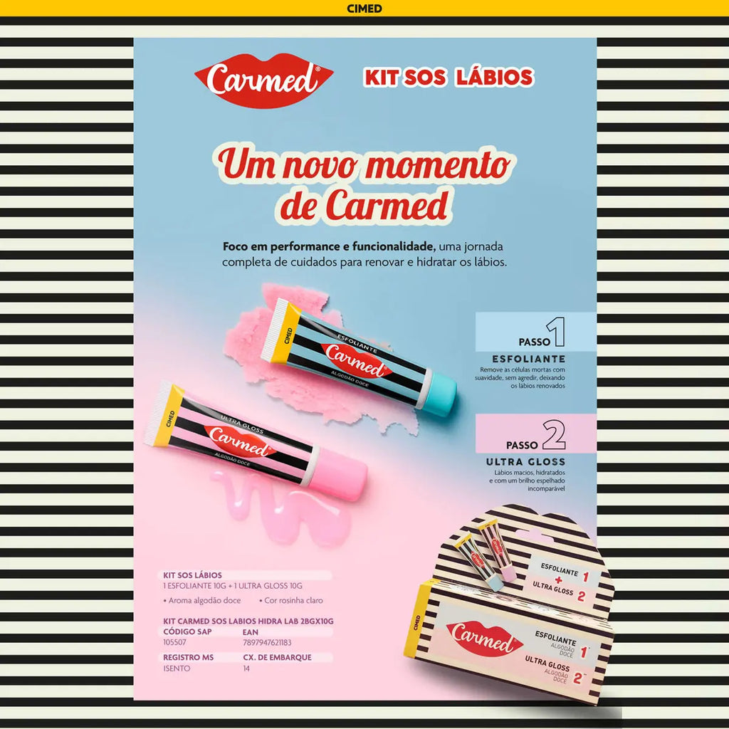 Carmed SOS Esfoliante 10g + Ultra Gloss 10g Sabor Algodão Doce