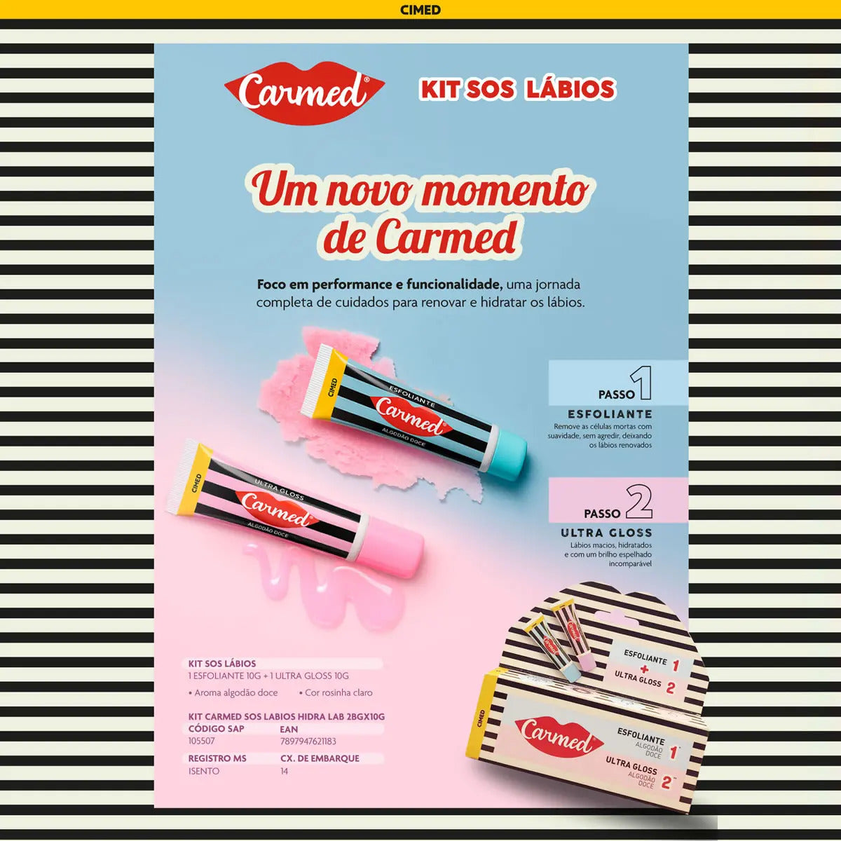 Carmed SOS Esfoliante 10g + Ultra Gloss 10g Sabor Algodão Doce