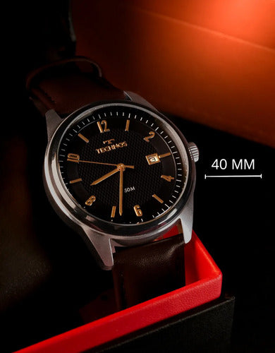 Relógio Technos Masculino Steel Couro Legítimo Prata Preto