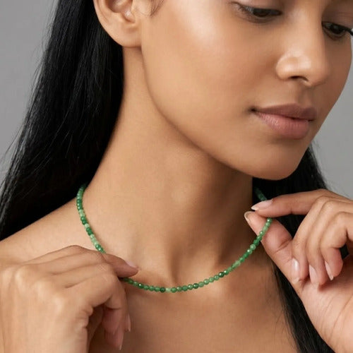 Colar Pedra Esmeralda Africana Natural Faceada 3mm Fio Aço