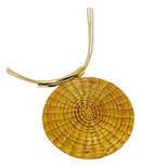 Colar De Capim Dourado Mandala Natural Cordão Bege Folheado