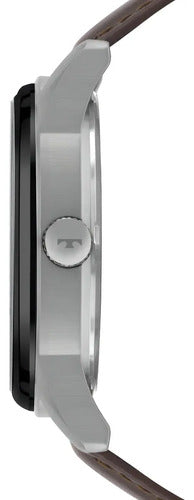 Relógio Technos Masculino Steel Couro Legítimo Prata Preto