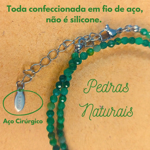 Colar Pedra Esmeralda Africana Natural Faceada 3mm Fio Aço