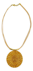 Colar De Capim Dourado Mandala Natural Cordão Bege Folheado