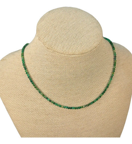 Colar Pedra Esmeralda Africana Natural Faceada 3mm Fio Aço