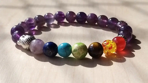 Pulseira Em Pedras Naturais Ametista Com 7 Chakraz 8mm