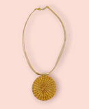 Colar De Capim Dourado Mandala Natural Cordão Bege Folheado