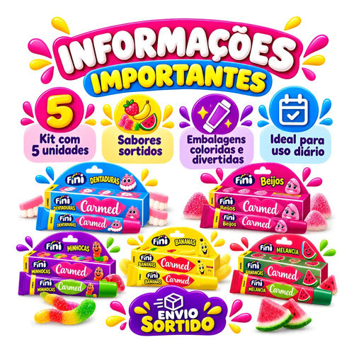 Kit 5 Carmed Fini Hidratante Labial Sortido Sabores