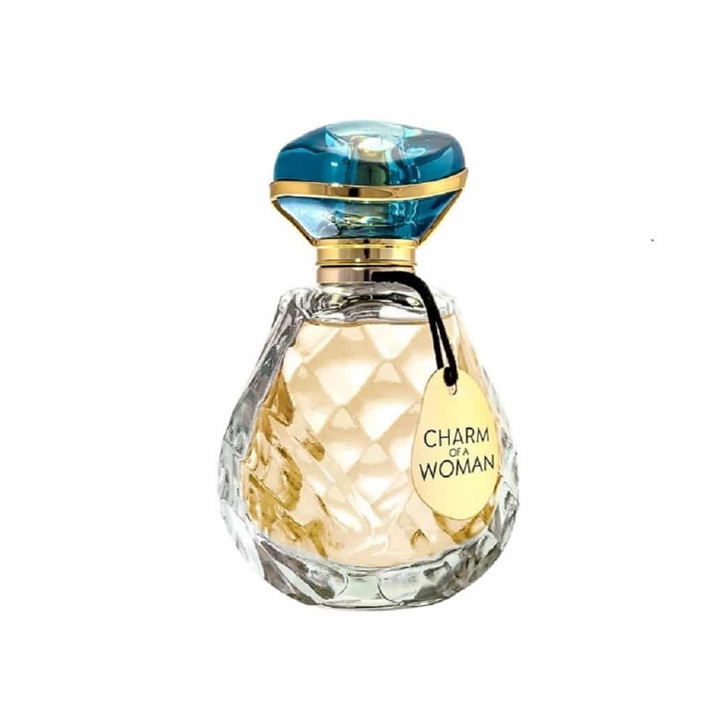 Paris Elysees Charm of a Woman perfume bottle, 100ml EDT, elegant glass bottle with floral design, feminine fragrance for women