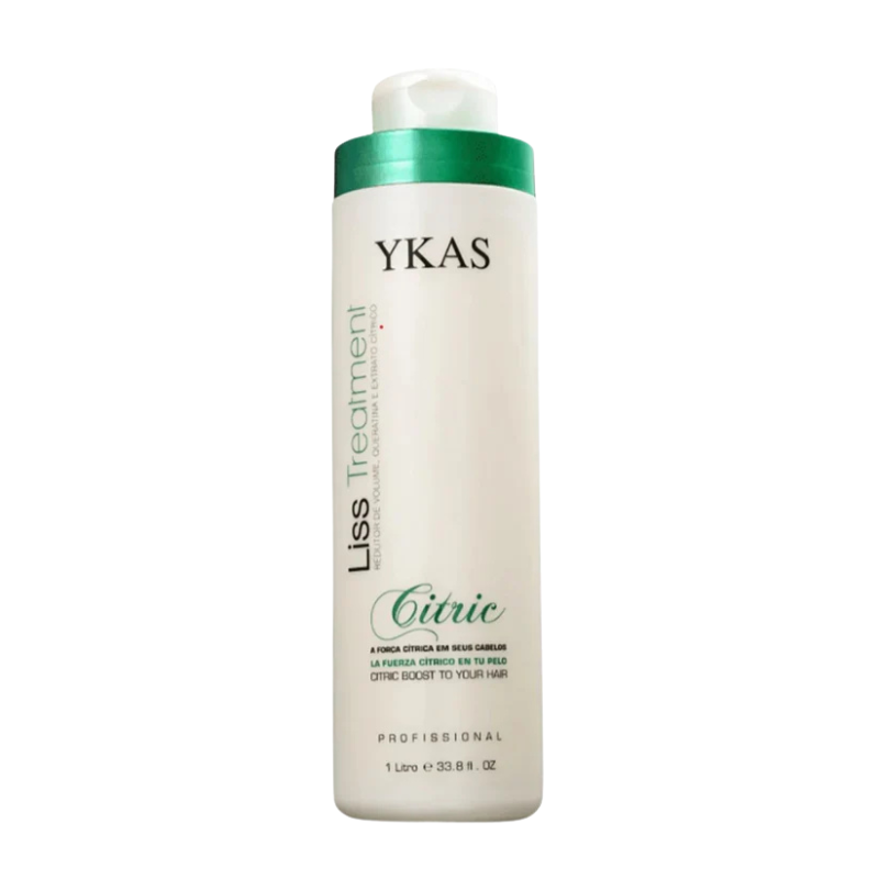 YKAS Liss Treatment Citric Volume Reducer 1L bottle for hair care, smooths and reduces volume with citric acid formula.