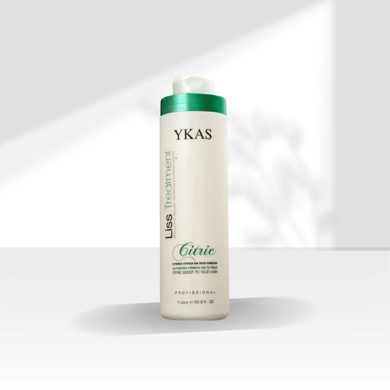 YKAS Liss Treatment Citric Volume Reducer bottle, 1L, for hair smoothing and frizz control, with natural citrus ingredients.