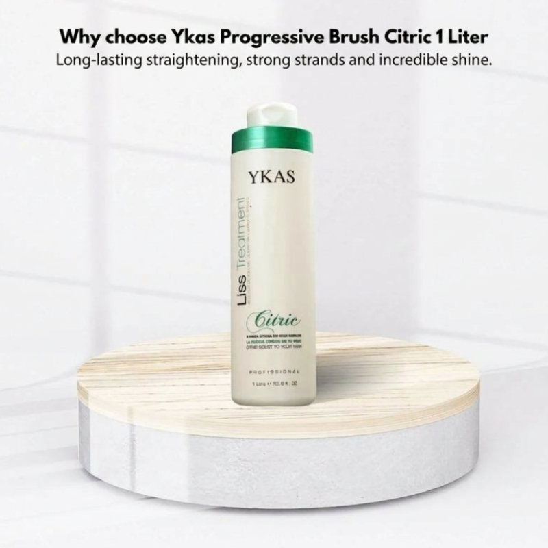 YKAS Liss Treatment Citric Volume Reducer 1L bottle for smoothing and reducing hair volume, ideal for hair care.