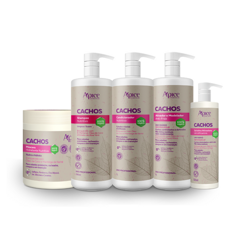 Apice Cachos Complete Jumbo Kit Shampoo, Conditioner, Gelatin, Activating Mask and Styling Activator - 5-Step Treatment for Defined and Hydrated Curls - BuyBrazil