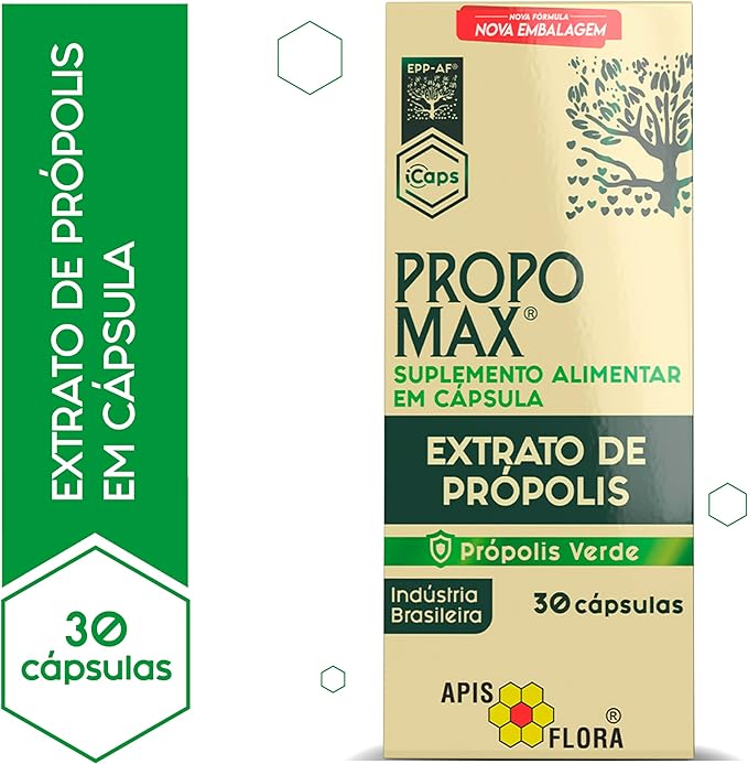 Apis Flora Propomax Green Propolis extract capsules, dietary supplement with propolis for immune support, 30 softgel capsules.