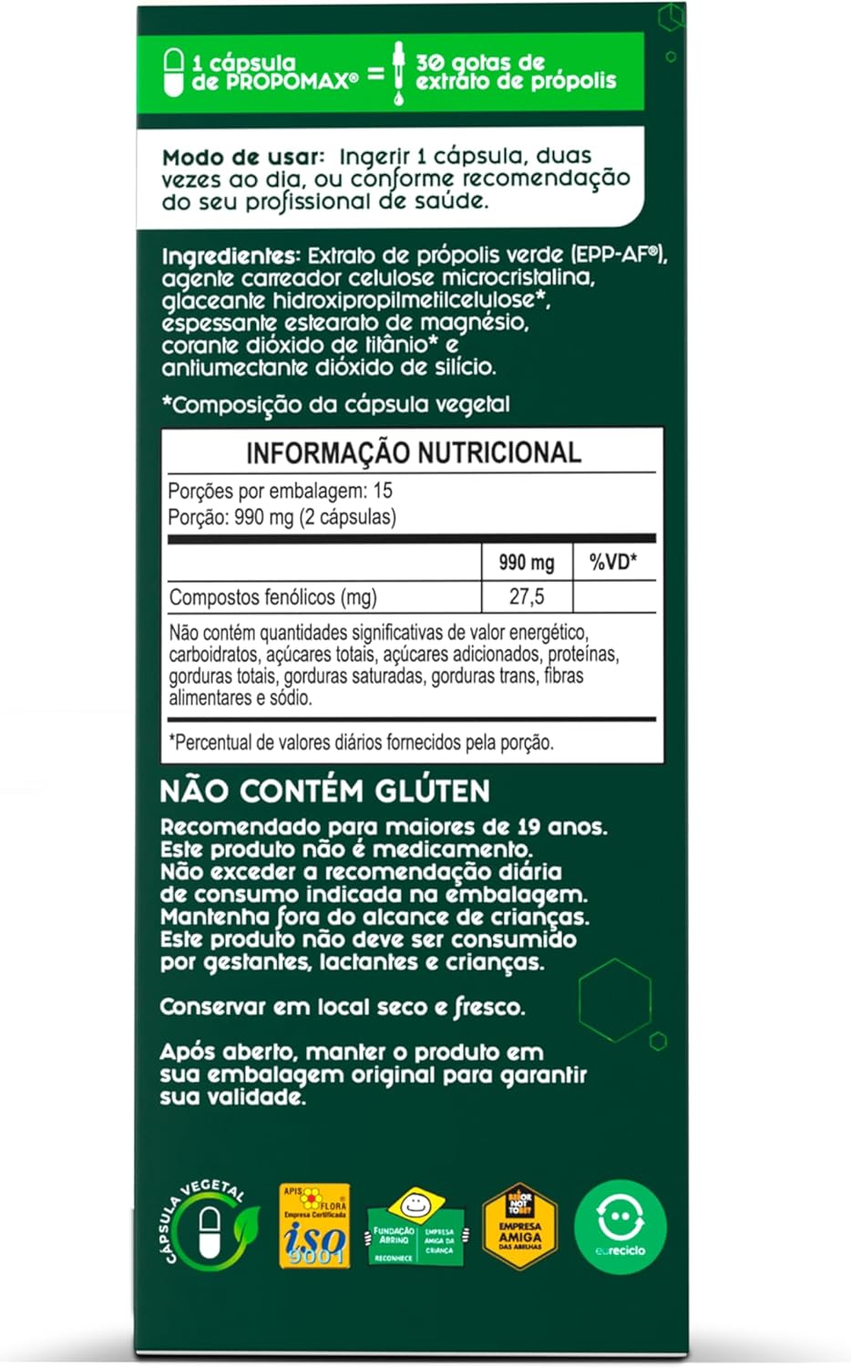 Apis Flora Propomax Green Propolis Extract capsules in a bottle, dietary supplement for immune support.
