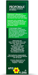 Api Flora Propomax Green Propolis Extract capsules, dietary supplement in a white bottle with green label, natural health product.
