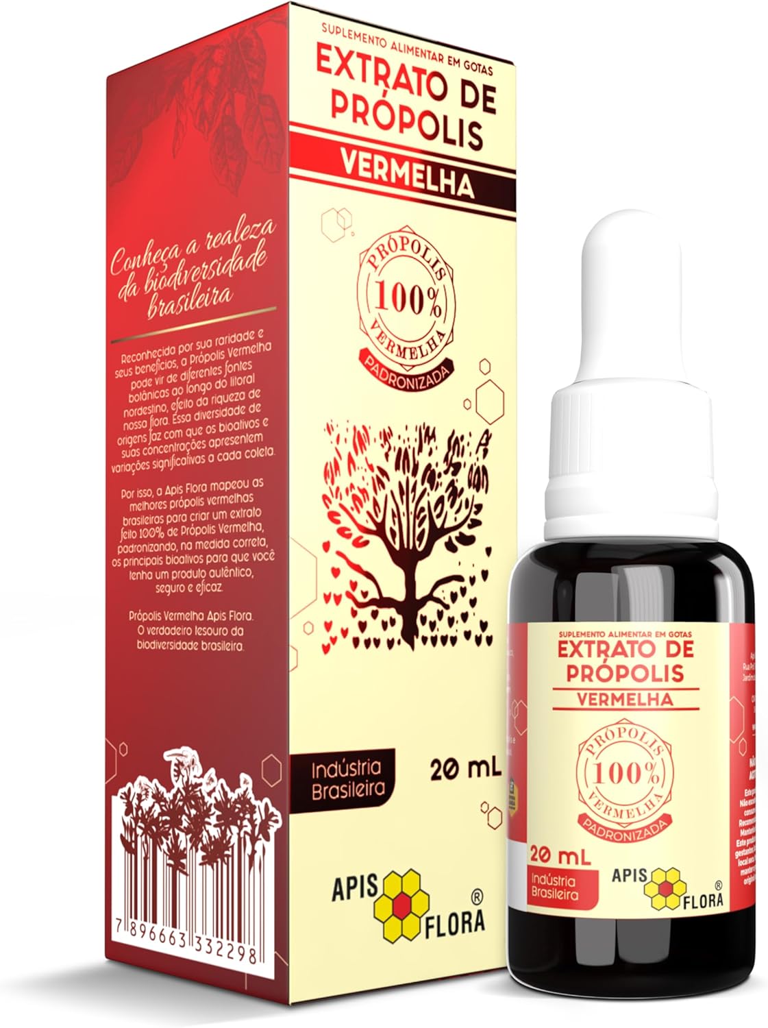 Apis Flora Red Brazilian Bee Propolis Extract 20ml bottle, dark amber liquid in a small glass container.