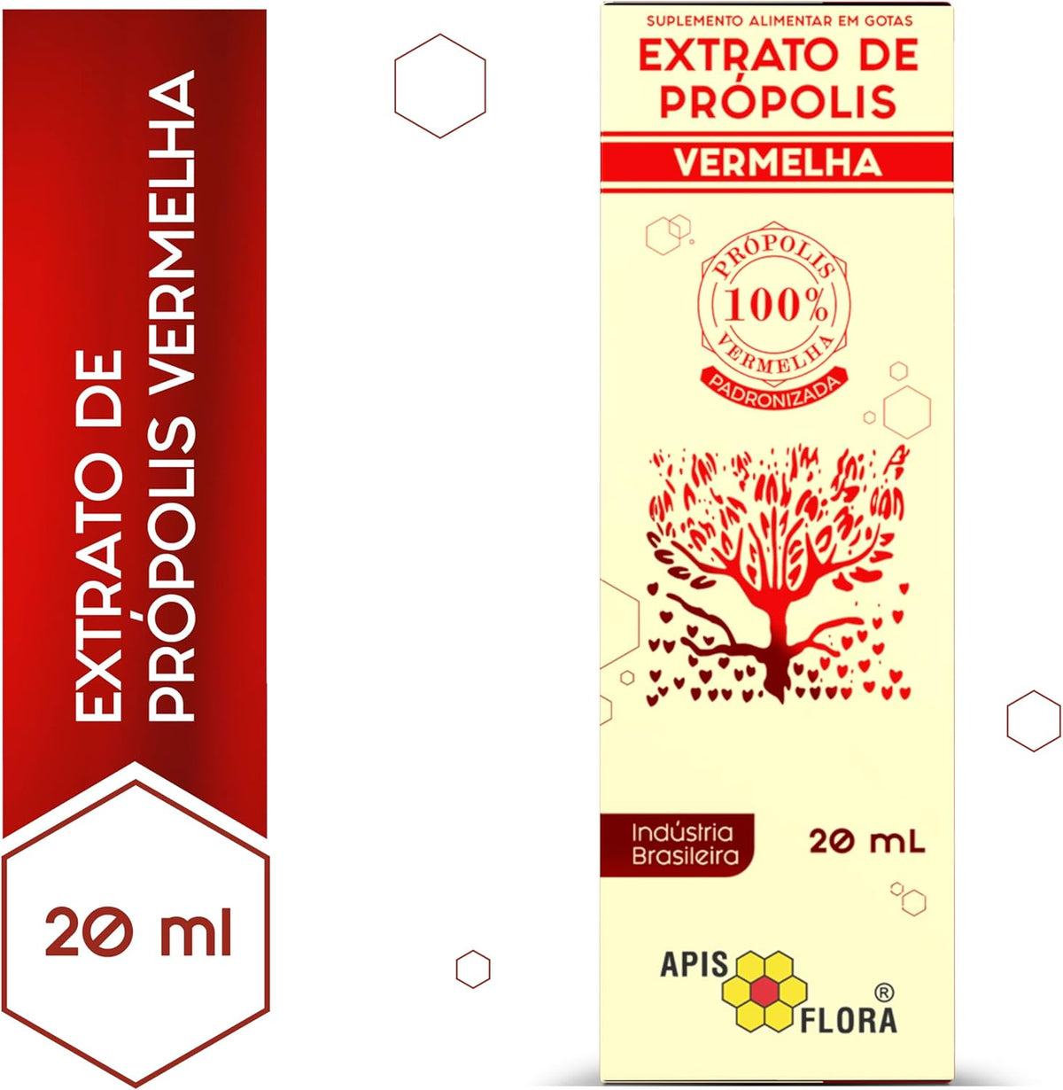 Apis Flora Red Brazilian Bee Propolis Extract 20ml bottle, natural extract with rich red color, used for health and wellness.